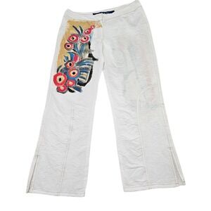 OHDD Save the Queen White Abstract Artsy Boho Chic Straight‎ Leg Crop Pant Sz M